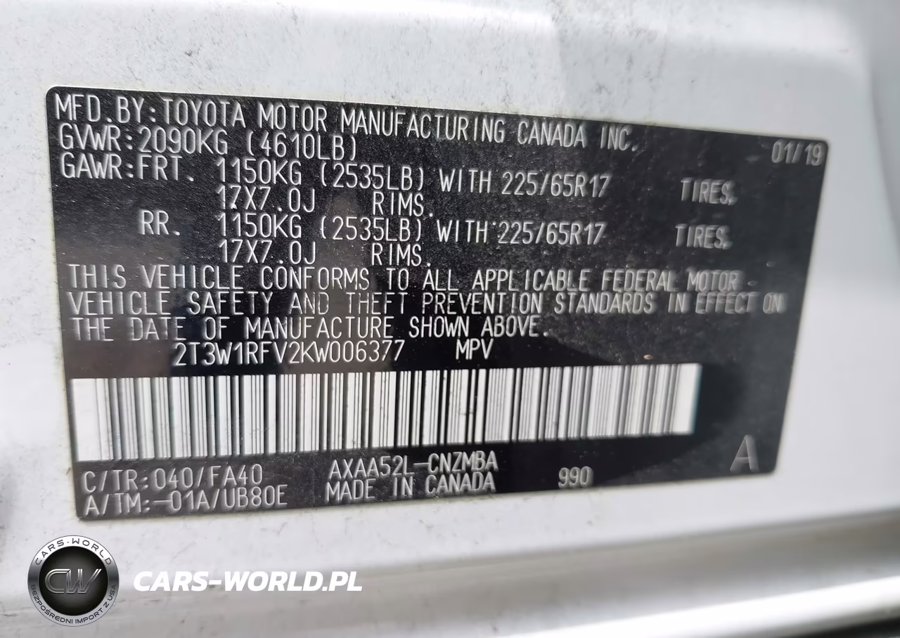 2019 Toyota Rav4 Xle VIN:2T3W1RFV2KW006377 - 9