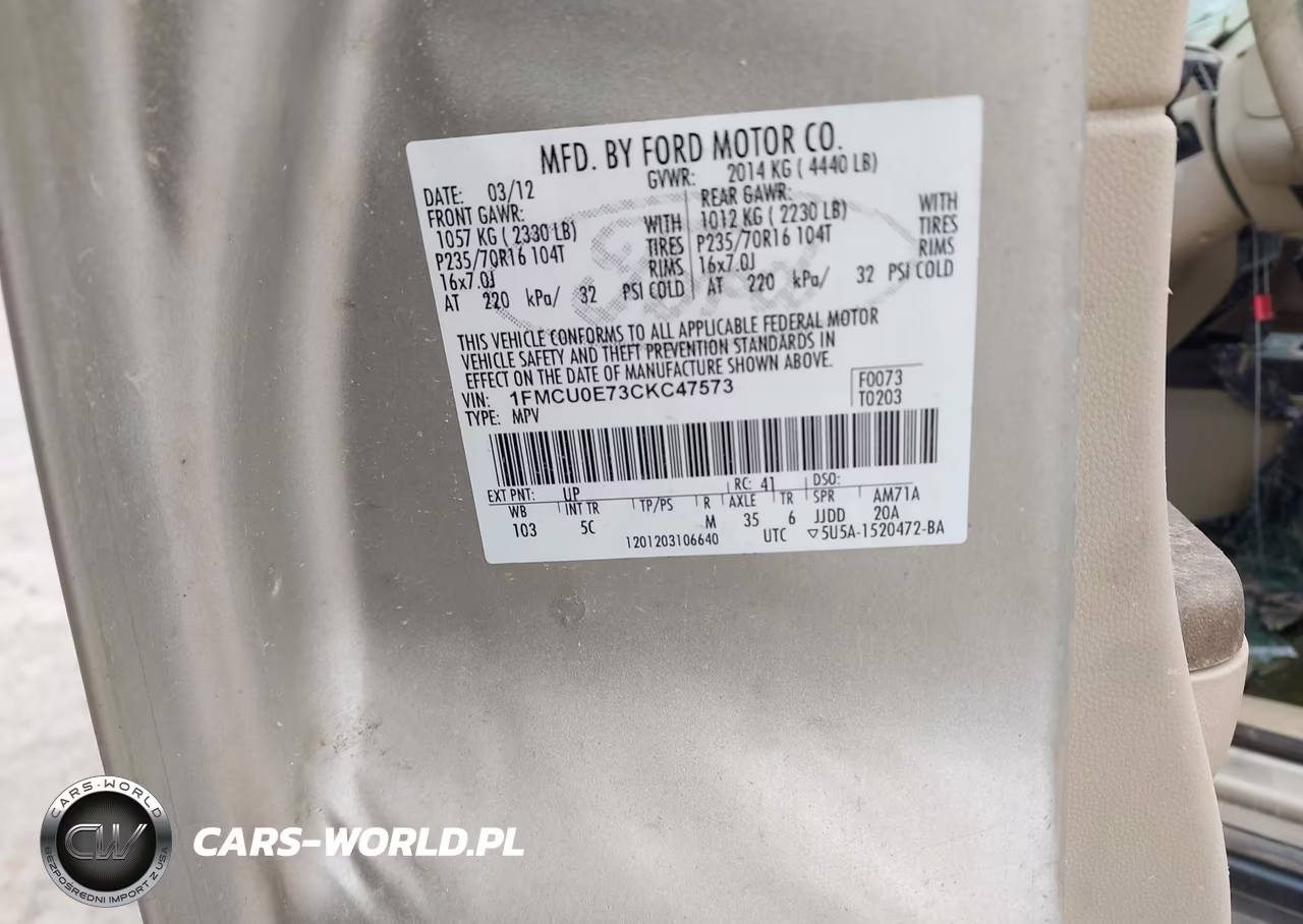 2012 Ford Escape Limited VIN:1FMCU0E73CKC47573 - 9