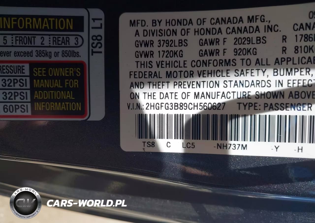 2012 Honda Civic Ex VIN:2HGFG3B89CH560627 - 9