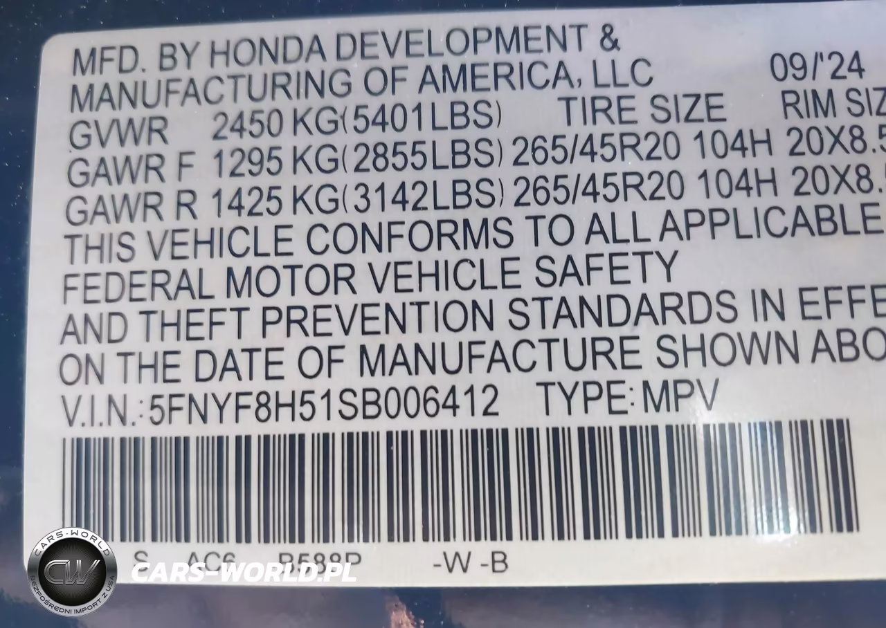 2025 Honda Passport Awd Ex-L VIN:5FNYF8H51SB006412 - 9
