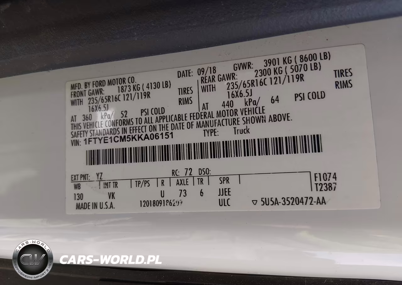 2019 Ford Transit-150 VIN:1FTYE1CM5KKA06151 - 9