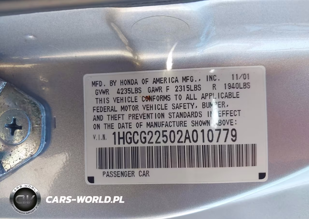 2002 Honda Accord 3.0 Ex VIN:1HGCG22502A010779 - 9