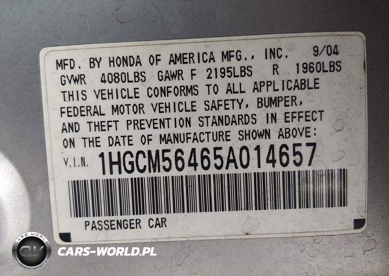 2005 Honda Accord 2.4 Lx VIN:1HGCM56465A014657 - 9