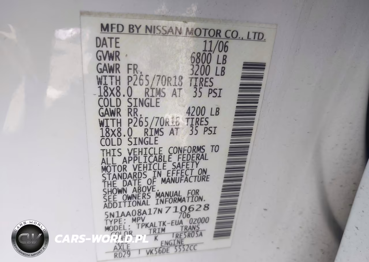 2007 Nissan Armada Se VIN:5N1AA08A17N710628 - 9