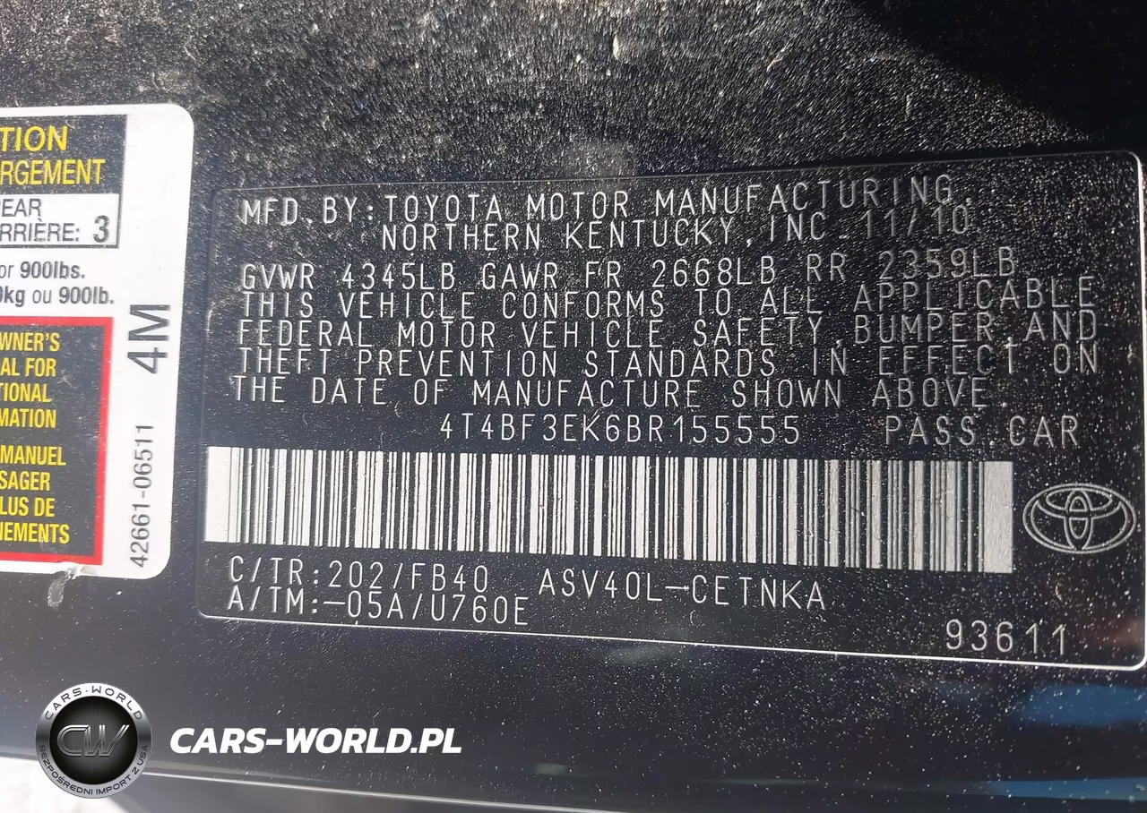 2011 Toyota Camry Le VIN:4T4BF3EK6BR155555 - 9