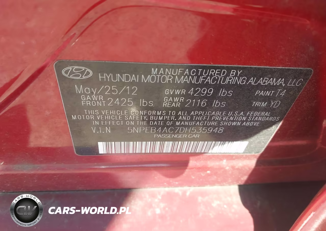 2013 Hyundai Sonata Gls VIN:5NPEB4AC7DH535948 - 9