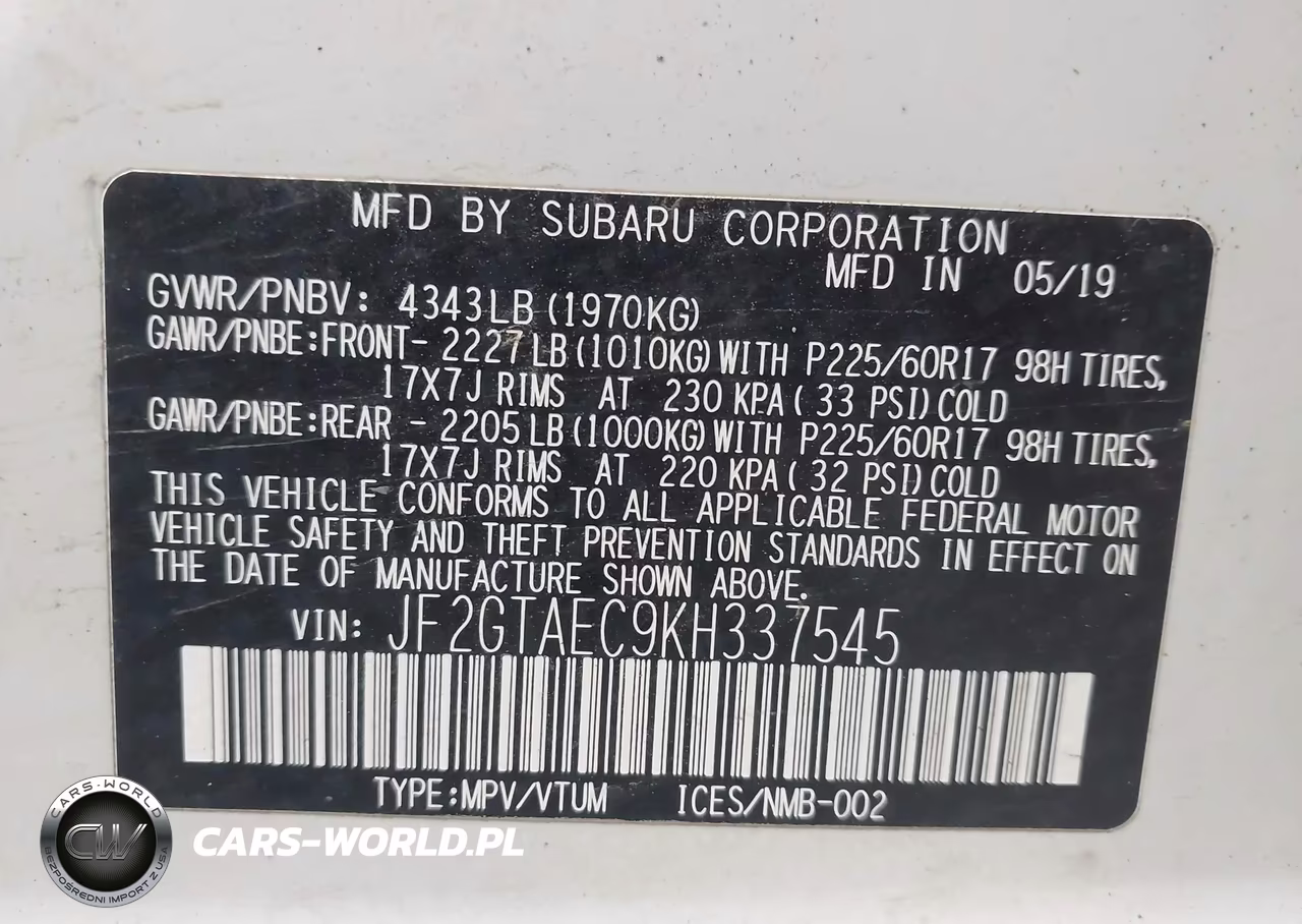 2019 Subaru Crosstrek 2.0I Premium VIN:JF2GTAEC9KH337545 - 9