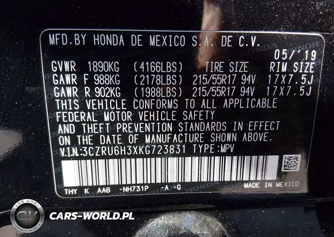2019 Honda Hr-V Lx VIN:3CZRU6H3XKG723831 - 9