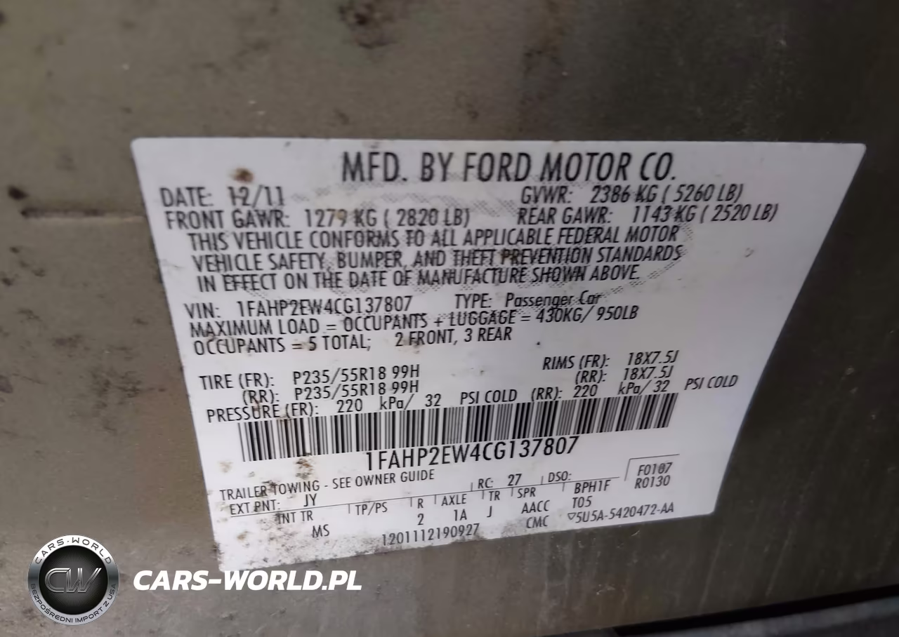 2012 Ford Taurus Sel VIN:1FAHP2EW4CG137807 - 9