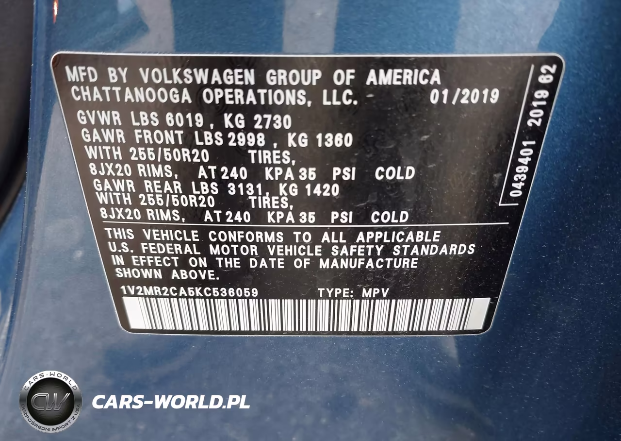 2019 Volkswagen Atlas 3.6L V6 Sel VIN:1V2MR2CA5KC536059 - 9