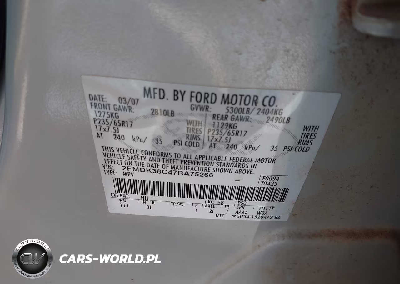 2007 Ford Edge Sel VIN:2FMDK38C47BA75266 - 9
