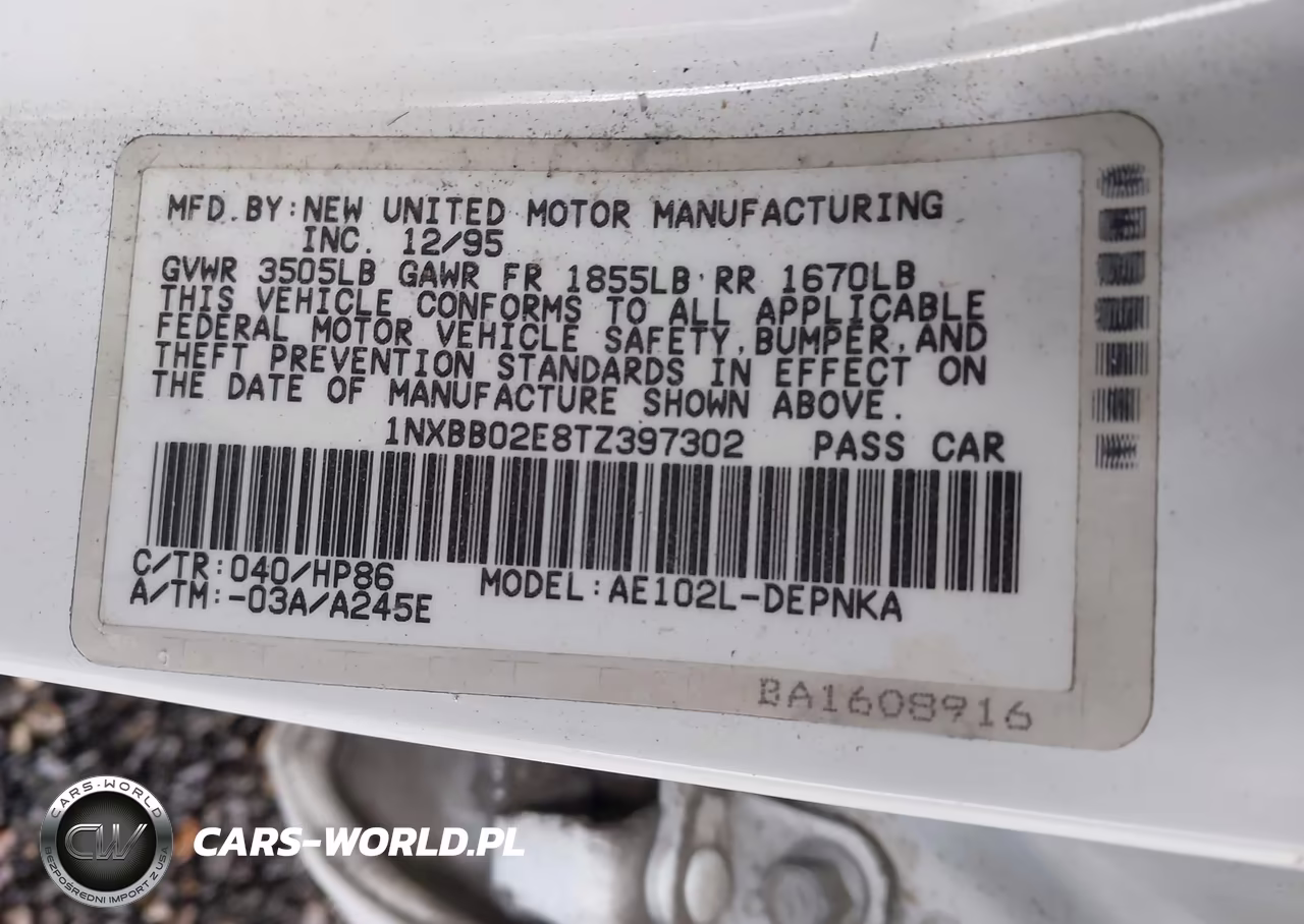 1996 Toyota Corolla Dx VIN:1NXBB02E8TZ397302 - 9
