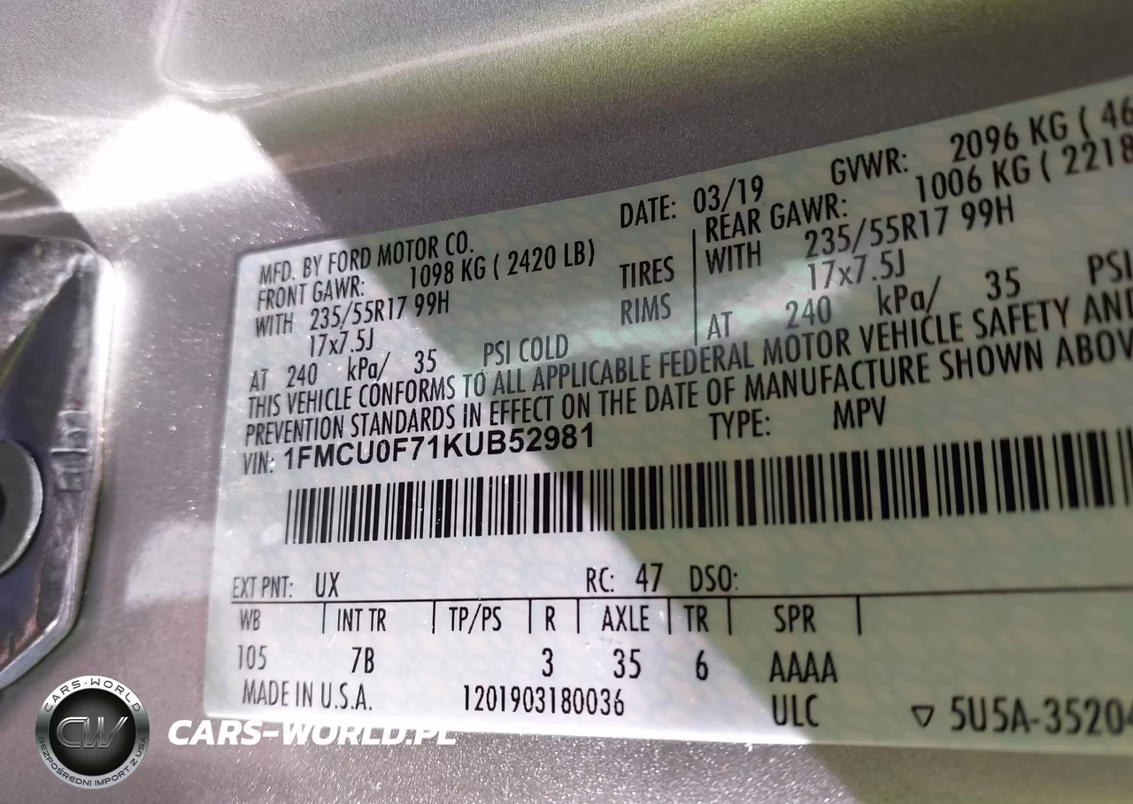 2019 Ford Escape S VIN:1FMCU0F71KUB52981 - 9