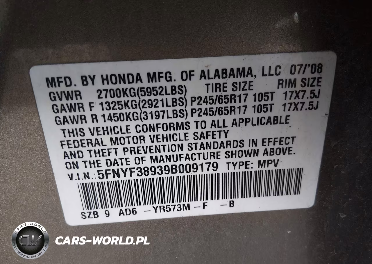2009 Honda Pilot Touring VIN:5FNYF38939B009179 - 9