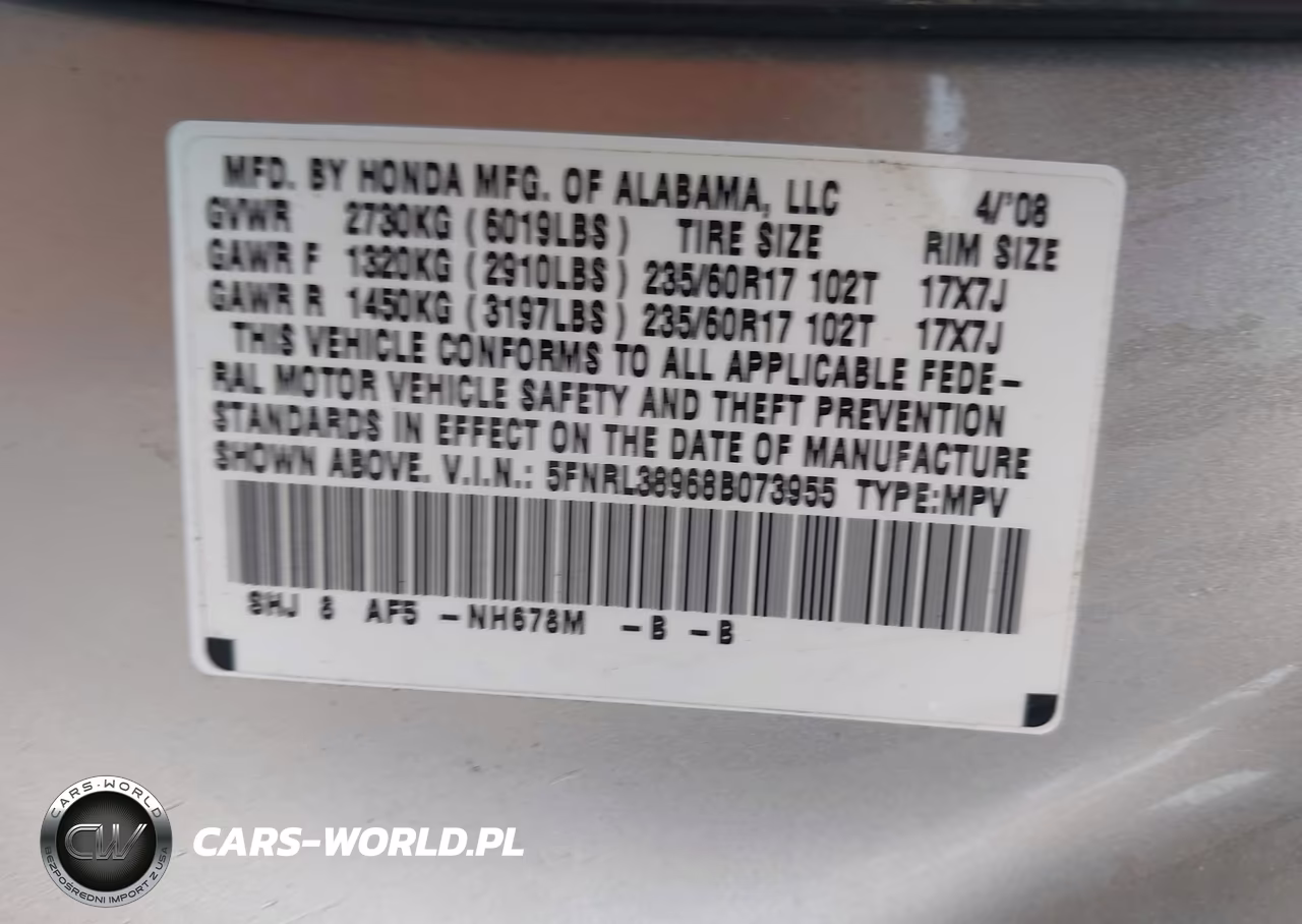 2008 Honda Odyssey Touring VIN:5FNRL38968B073955 - 9