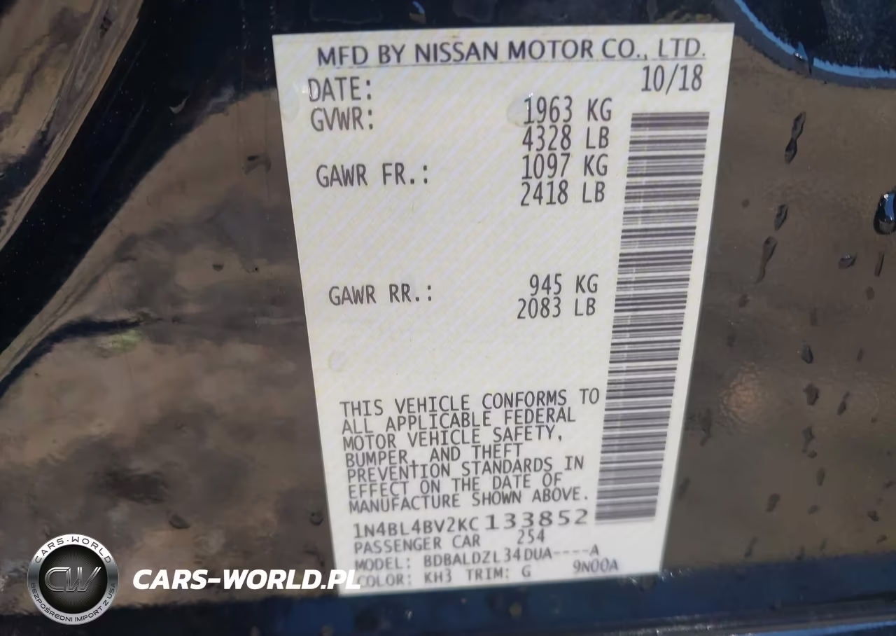 2019 Nissan Altima 2.5 S VIN:1N4BL4BV2KC133852 - 9