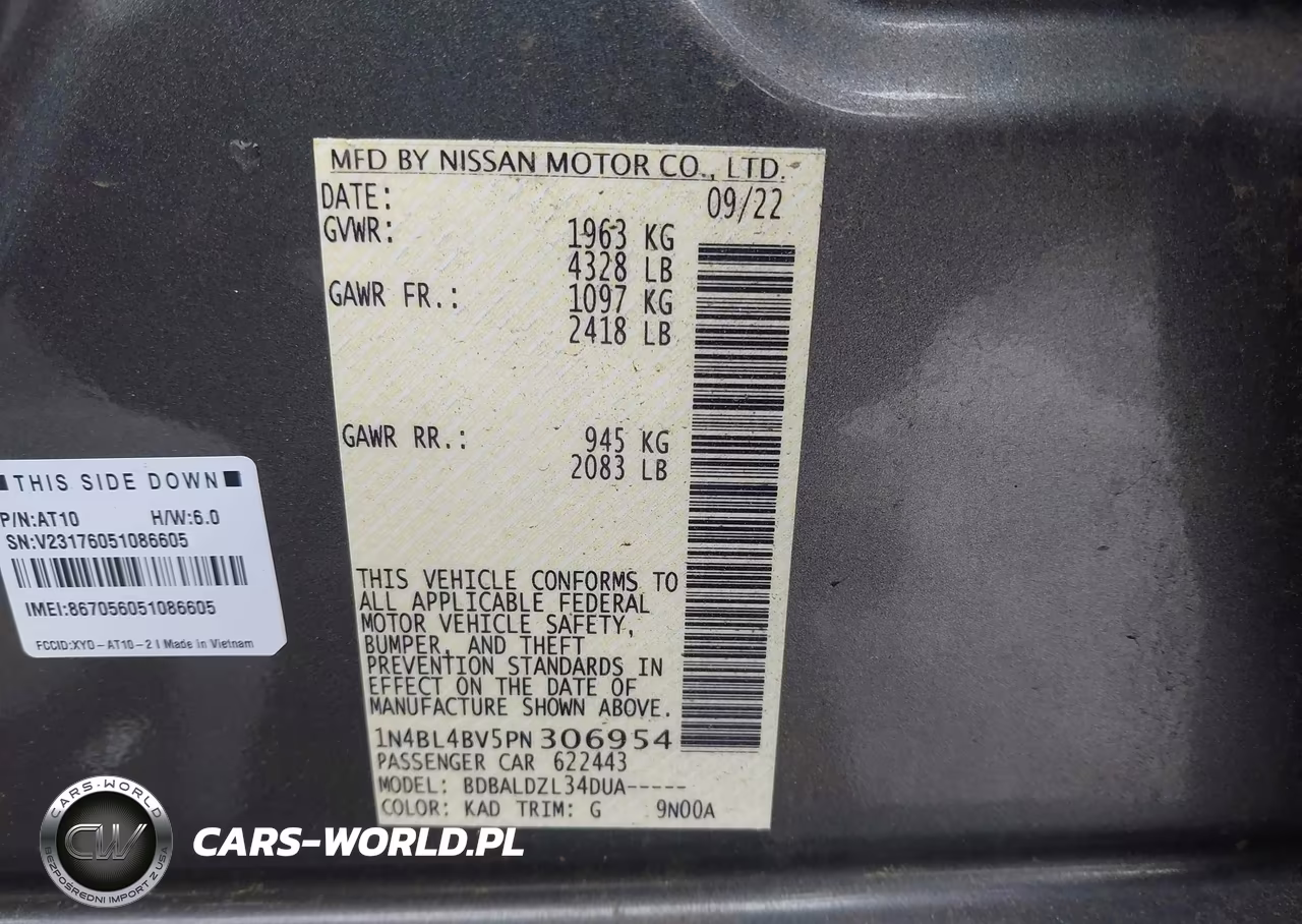 2023 Nissan Altima S Fwd VIN:1N4BL4BV5PN306954 - 9