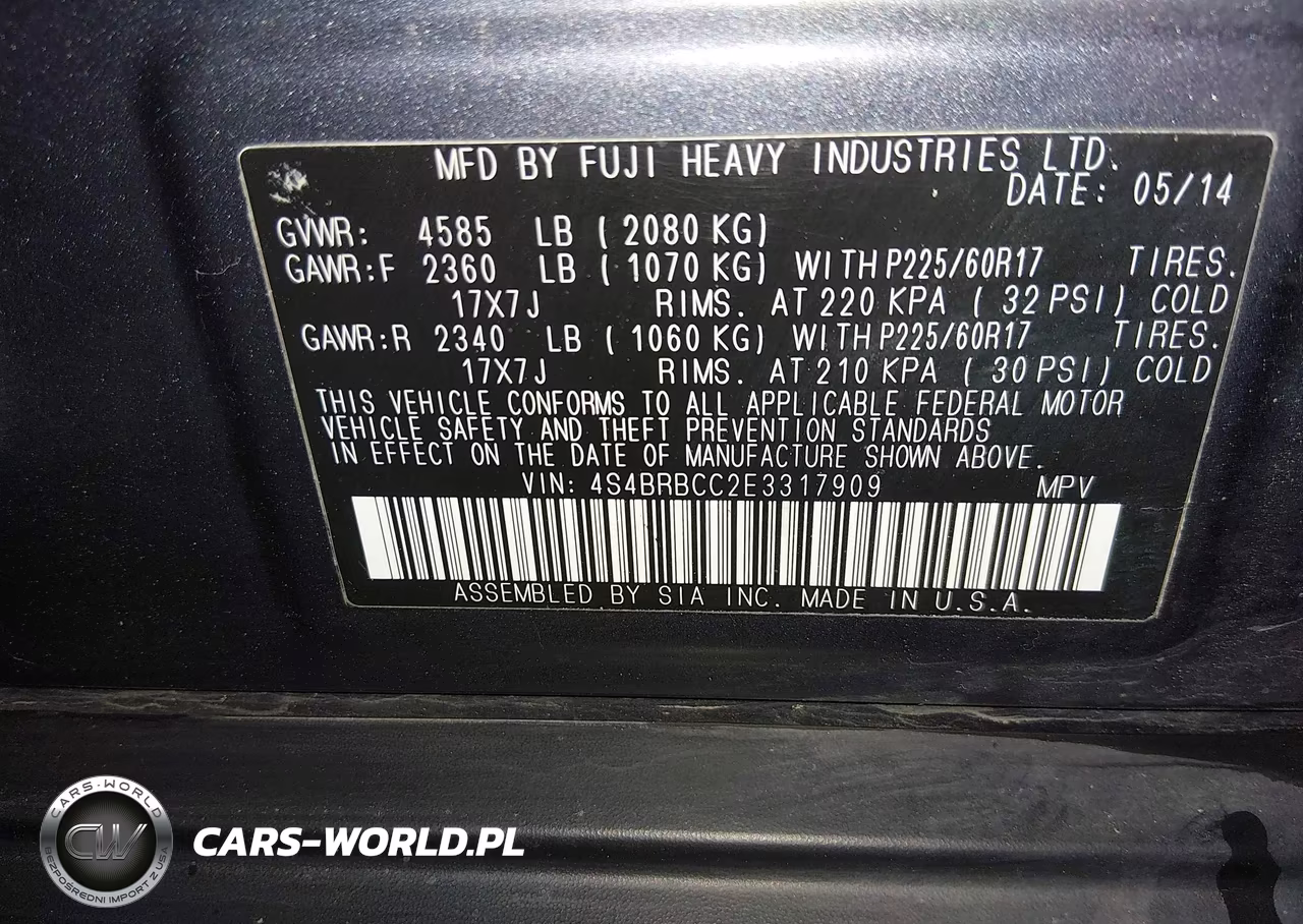 2014 Subaru Outback 2.5I Premium VIN:4S4BRBCC2E3317909 - 9