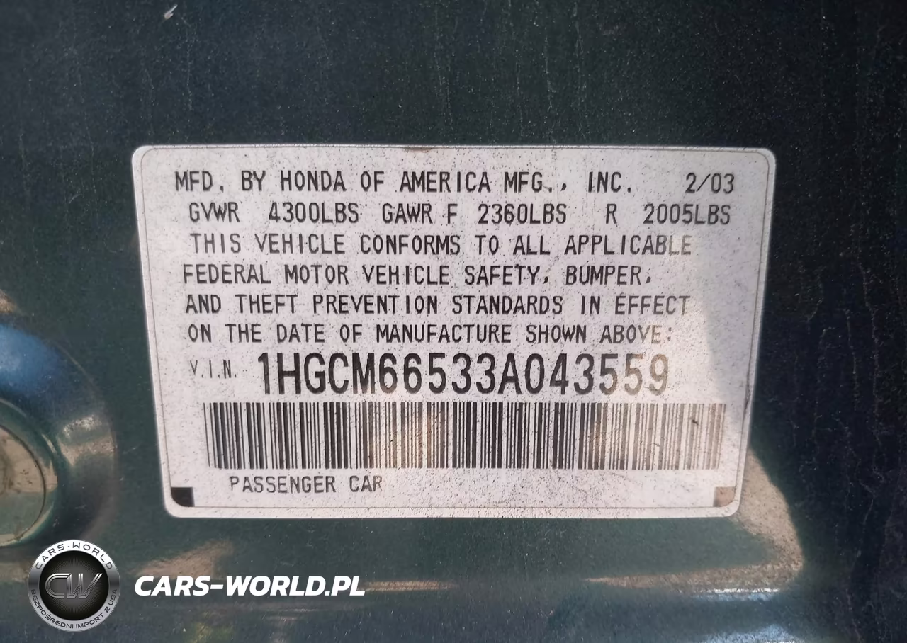 2003 Honda Accord 3.0 Ex VIN:1HGCM66533A043559 - 9