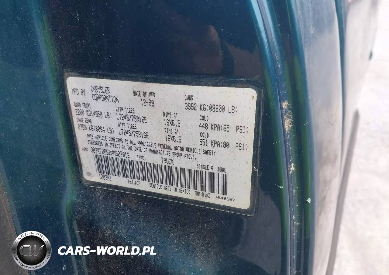 1999 Dodge Ram 2500 St VIN:3B7KF2662XM527012 - 9