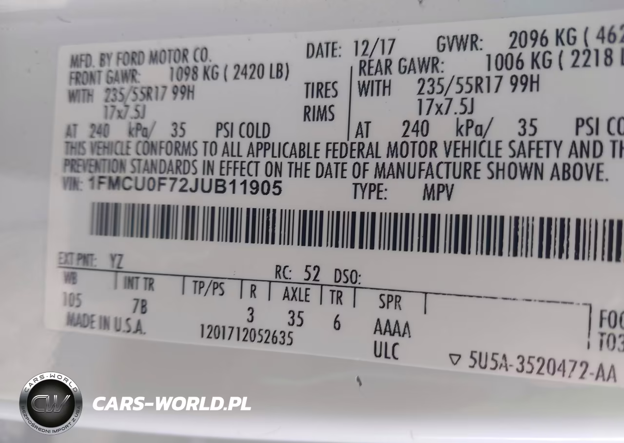 2018 Ford Escape S VIN:1FMCU0F72JUB11905 - 9