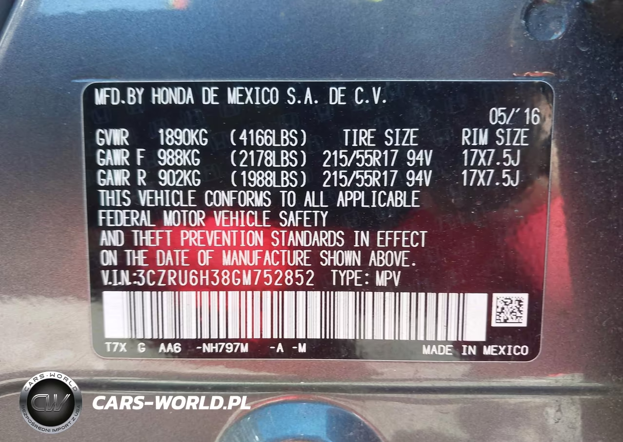 2016 Honda Hr-V Lx VIN:3CZRU6H38GM752852 - 9