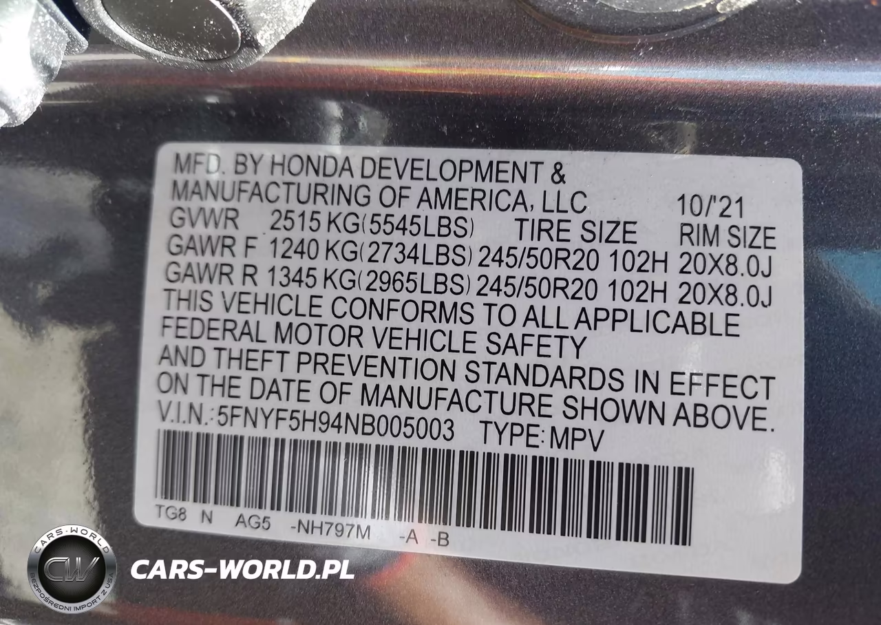2022 Honda Pilot 2Wd Touring 8 Passenger VIN:5FNYF5H94NB005003 - 9