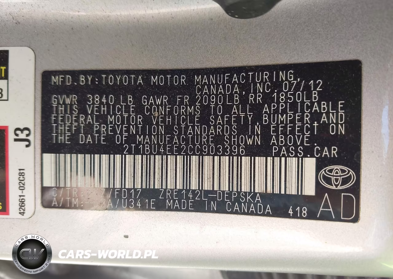 2012 Toyota Corolla S VIN:2T1BU4EE2CC903396 - 9