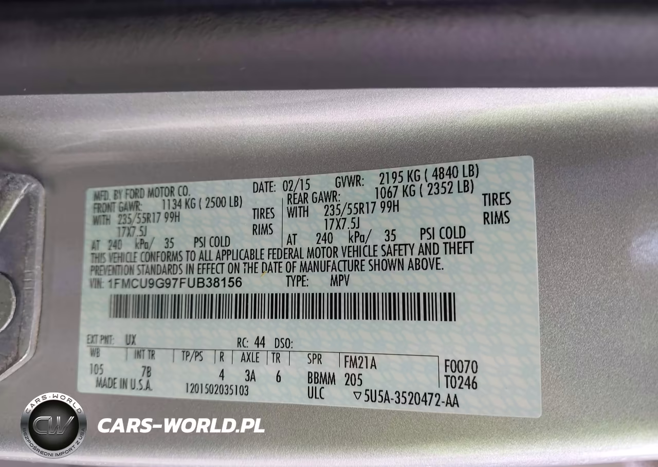 2015 Ford Escape Se VIN:1FMCU9G97FUB38156 - 9