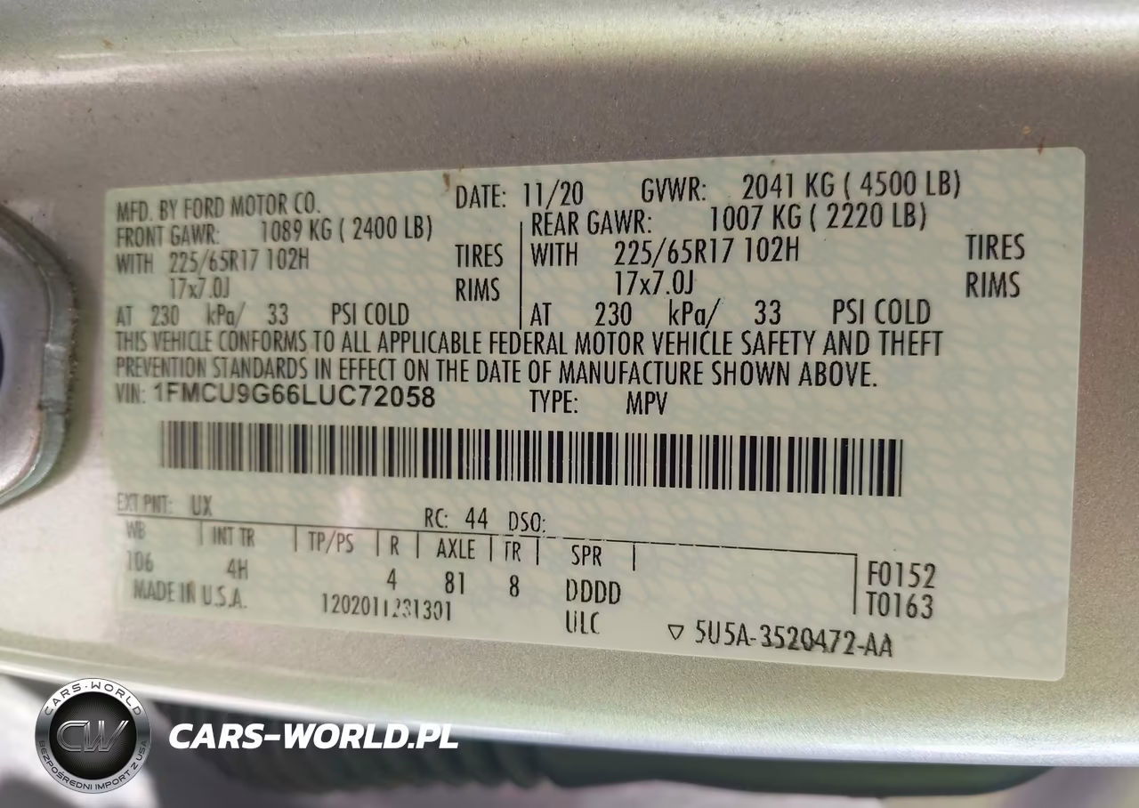 2020 Ford Escape Se VIN:1FMCU9G66LUC72058 - 9
