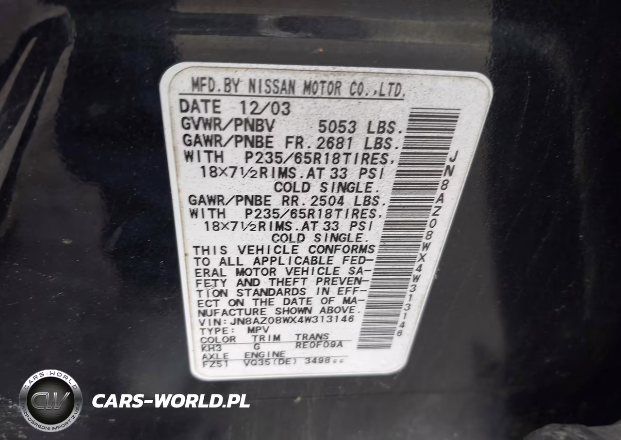 2004 Nissan Murano Sl VIN:JN8AZ08WX4W313148 - 9