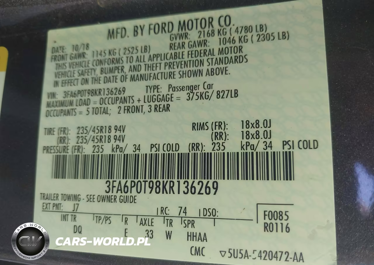 2019 Ford Fusion Se VIN:3FA6P0T98KR136269 - 9
