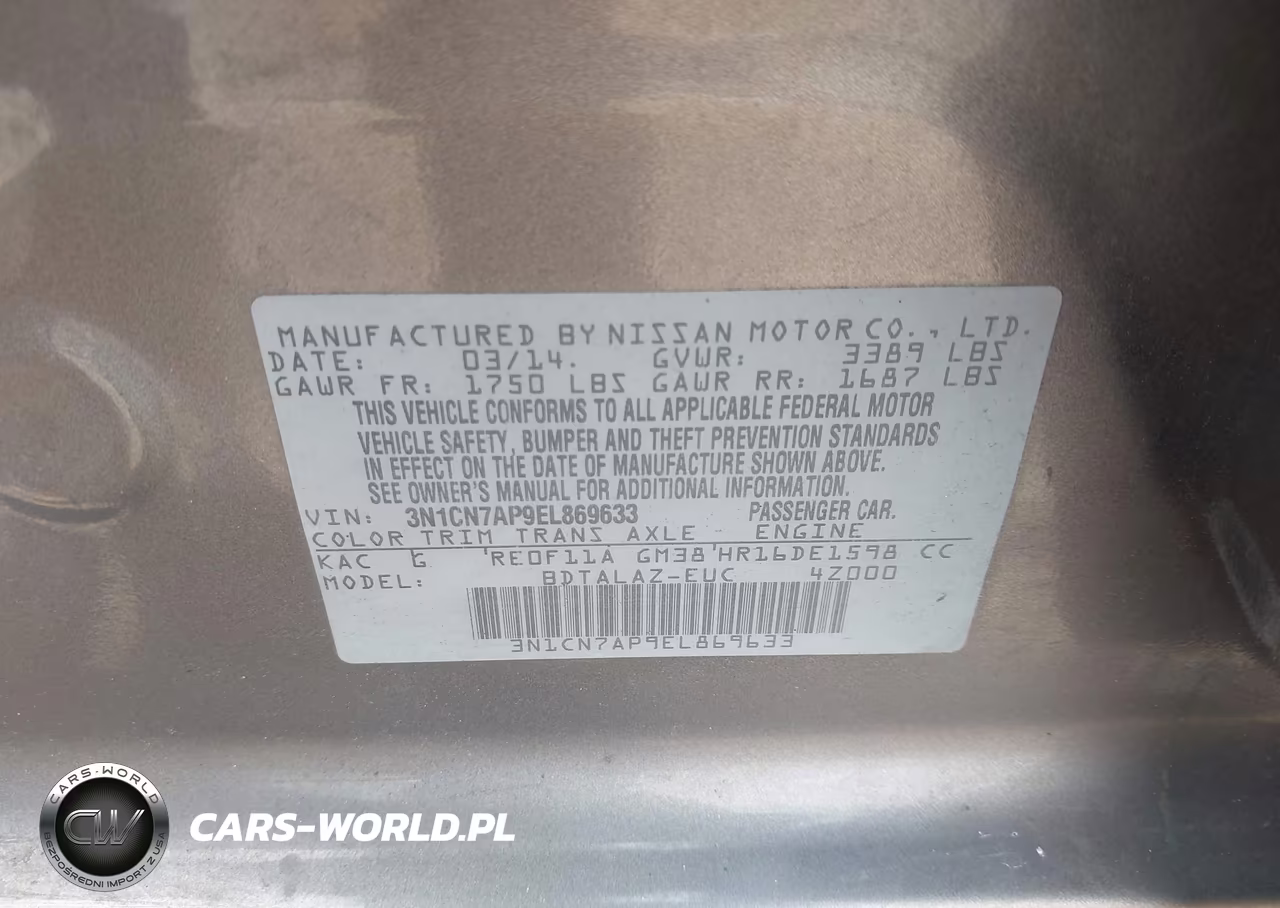 2014 Nissan Versa 1.6 S+ VIN:3N1CN7AP9EL869633 - 9