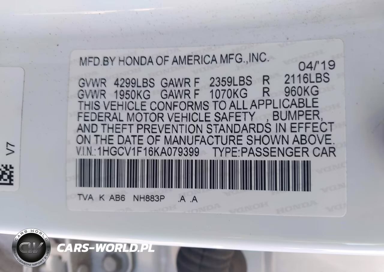 2019 Honda Accord Lx VIN:1HGCV1F16KA079399 - 9