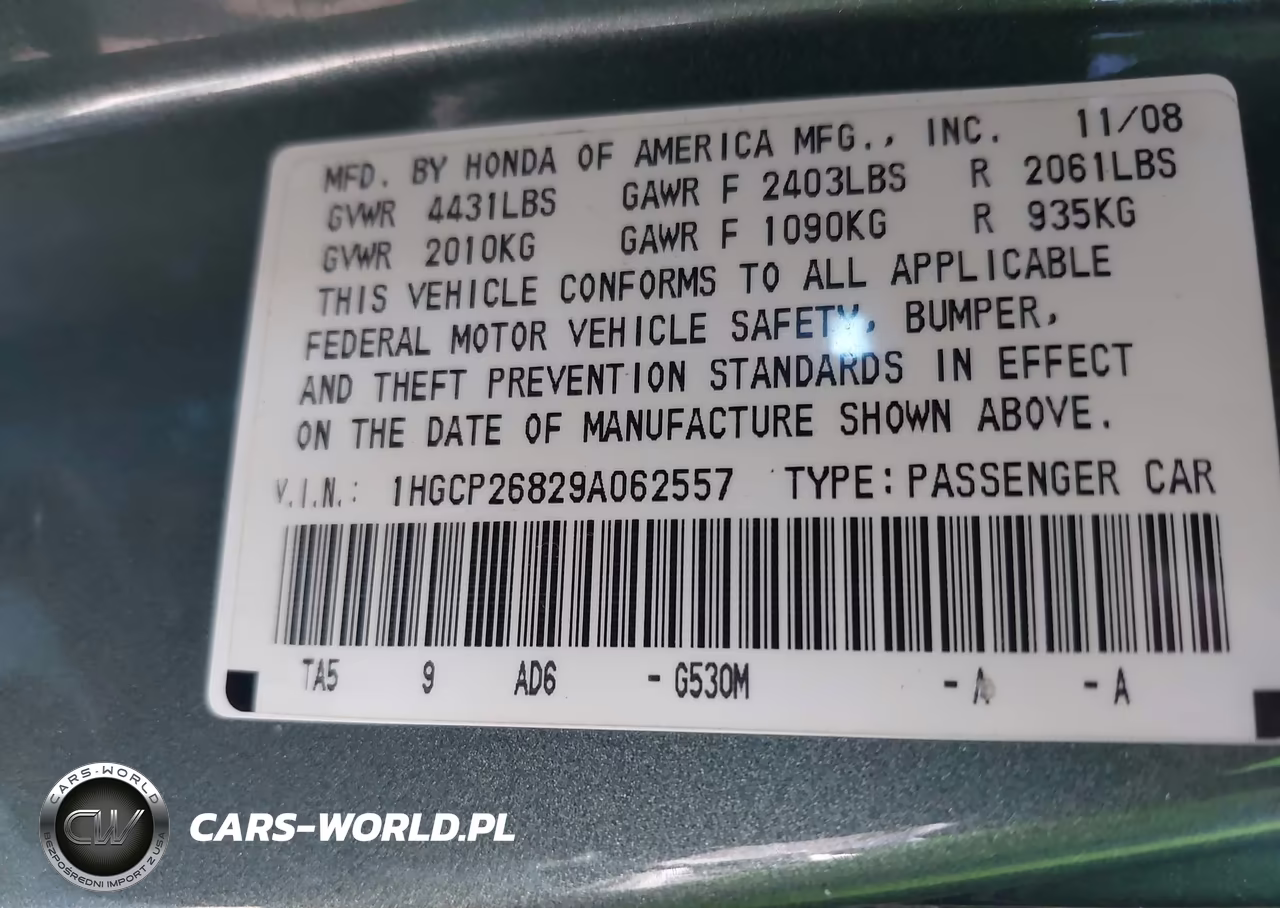 2009 Honda Accord 2.4 Ex-L VIN:1HGCP26829A062557 - 9