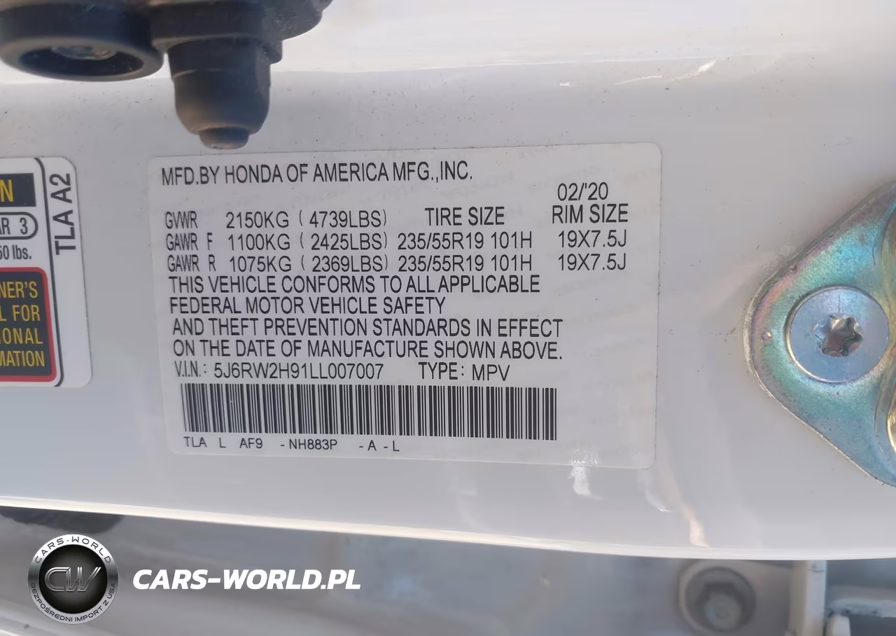 2020 Honda Cr-V Awd Touring VIN:5J6RW2H91LL007007 - 9
