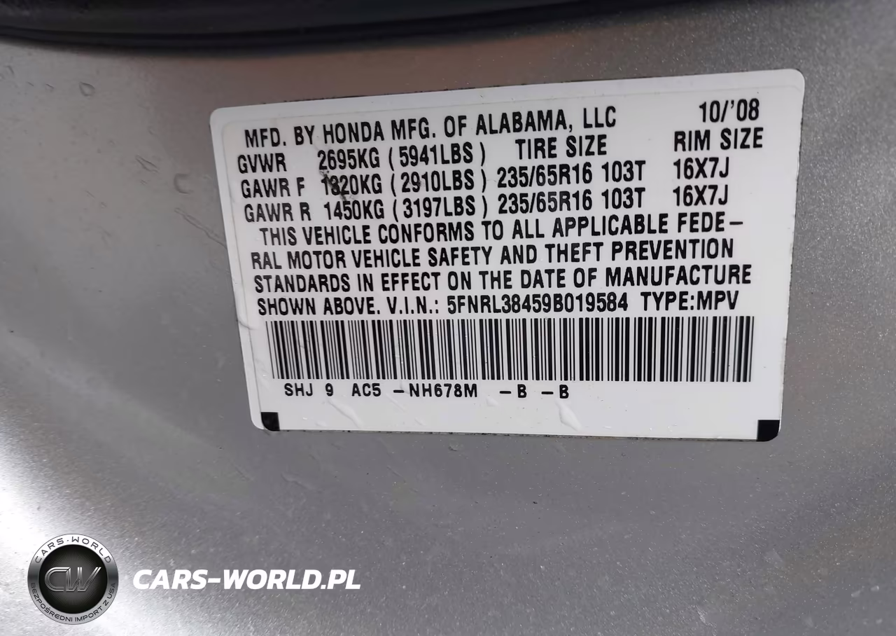 2009 Honda Odyssey Ex VIN:5FNRL38459B019584 - 9
