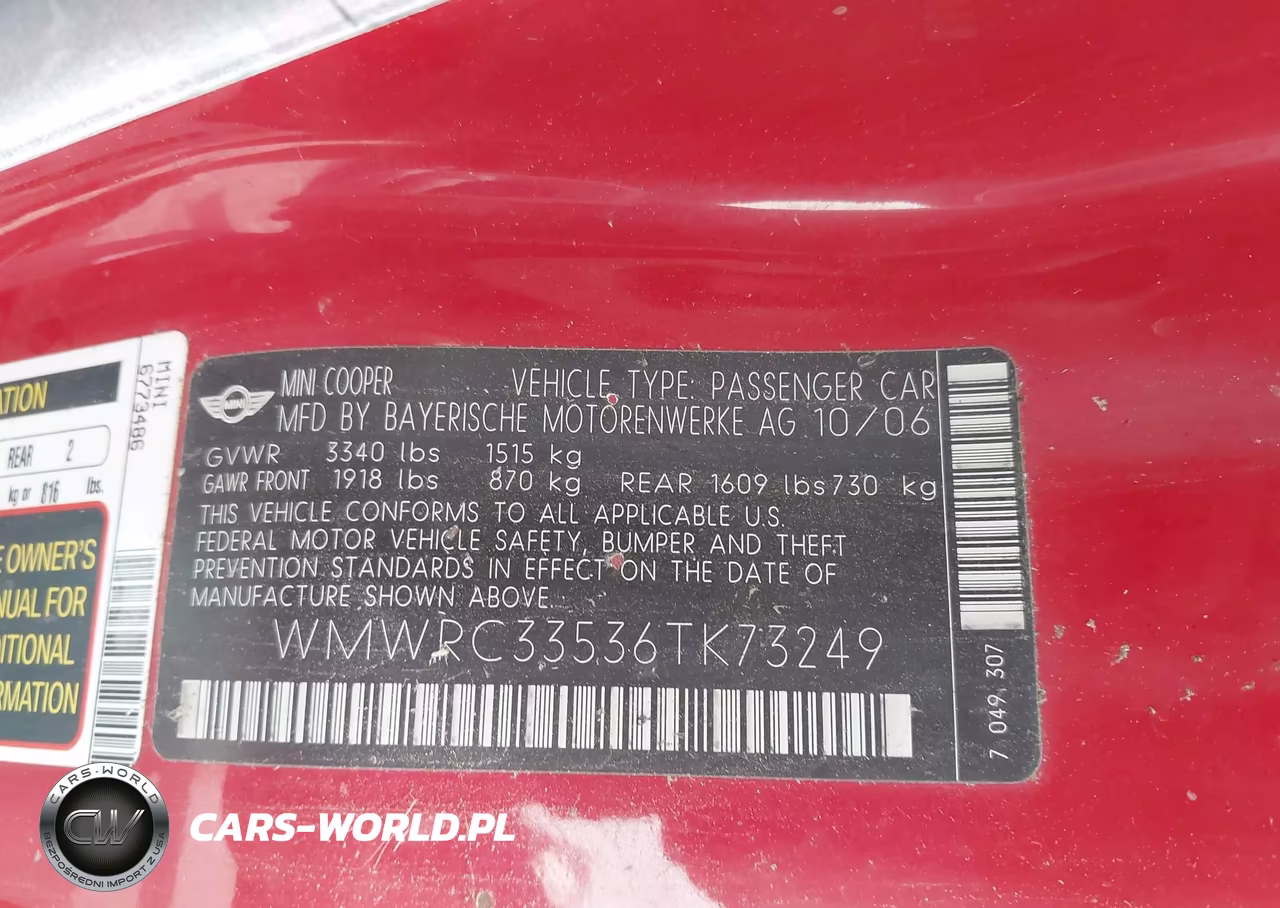 2006 Mini Cooper VIN:WMWRC33536TK73249 - 9