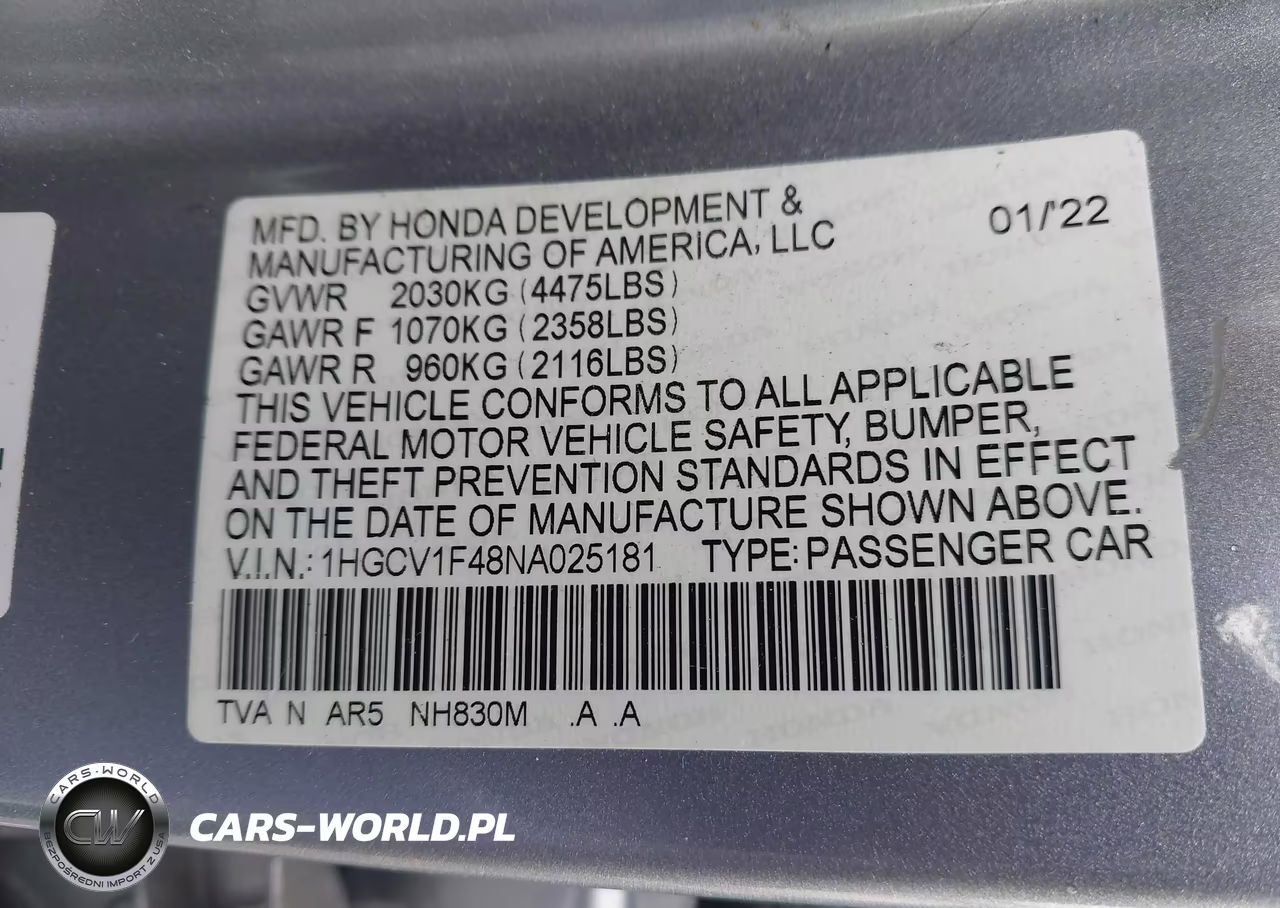 2022 Honda Accord Sport Special Edition VIN:1HGCV1F48NA025181 - 9