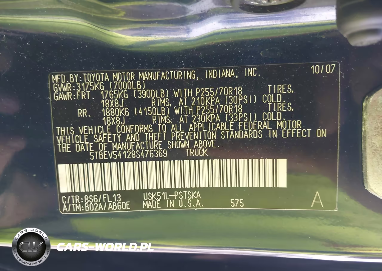 2008 Toyota Tundra Sr5 5.7L V8 VIN:5TBEV54128S476369 - 9