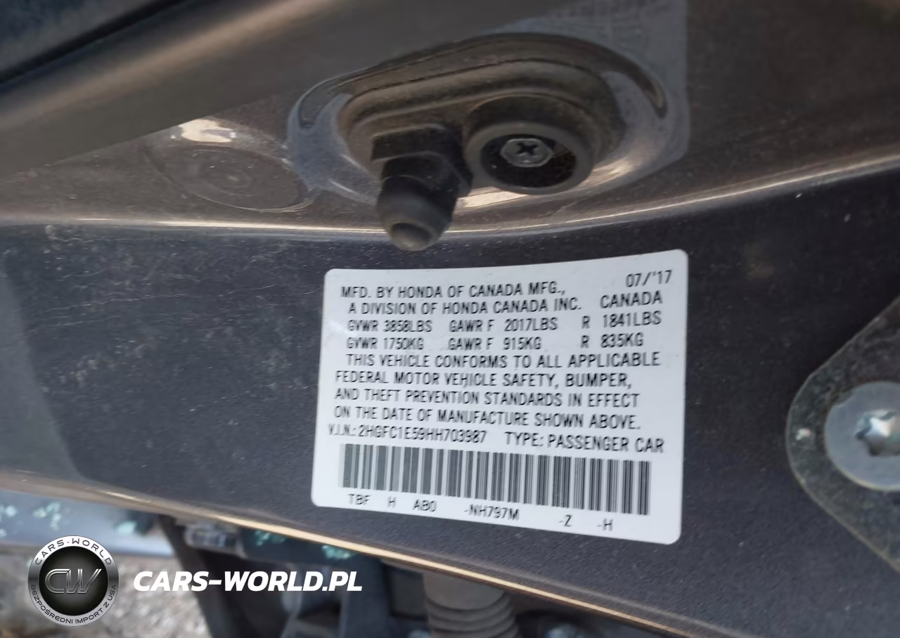 2017 Honda Civic Si VIN:2HGFC1E59HH703987 - 9