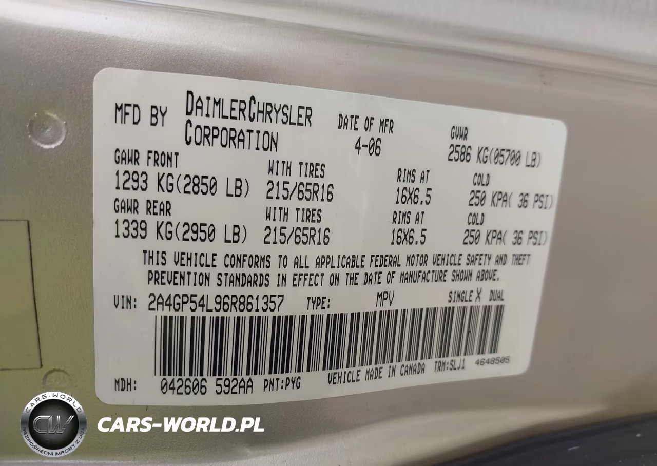 2006 Chrysler Town & Country Touring VIN:2A4GP54L96R861357 - 9