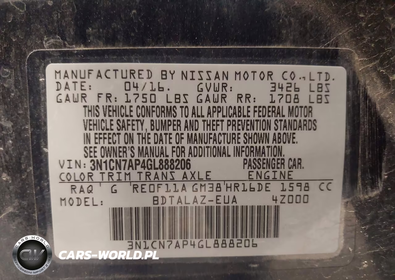 2016 Nissan Versa 1.6 S+ VIN:3N1CN7AP4GL888206 - 9