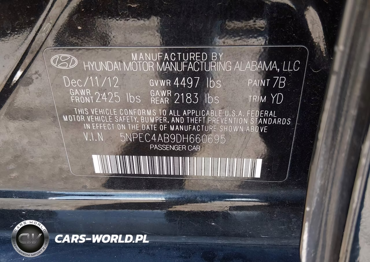 2013 HYUNDAI SONATA SE VIN:5NPEC4AB9DH660695 - 9