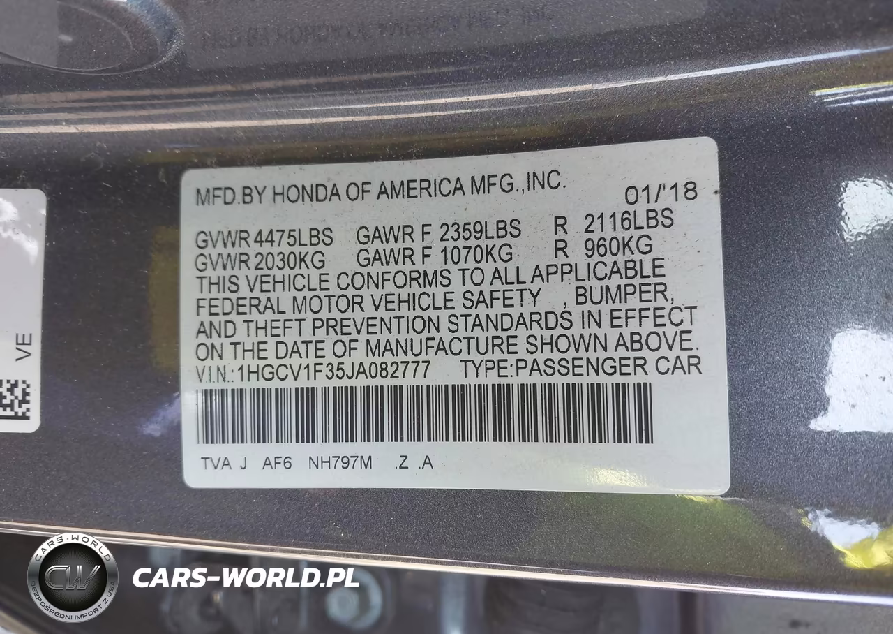 2018 Honda Accord Sport VIN:1HGCV1F35JA082777 - 9