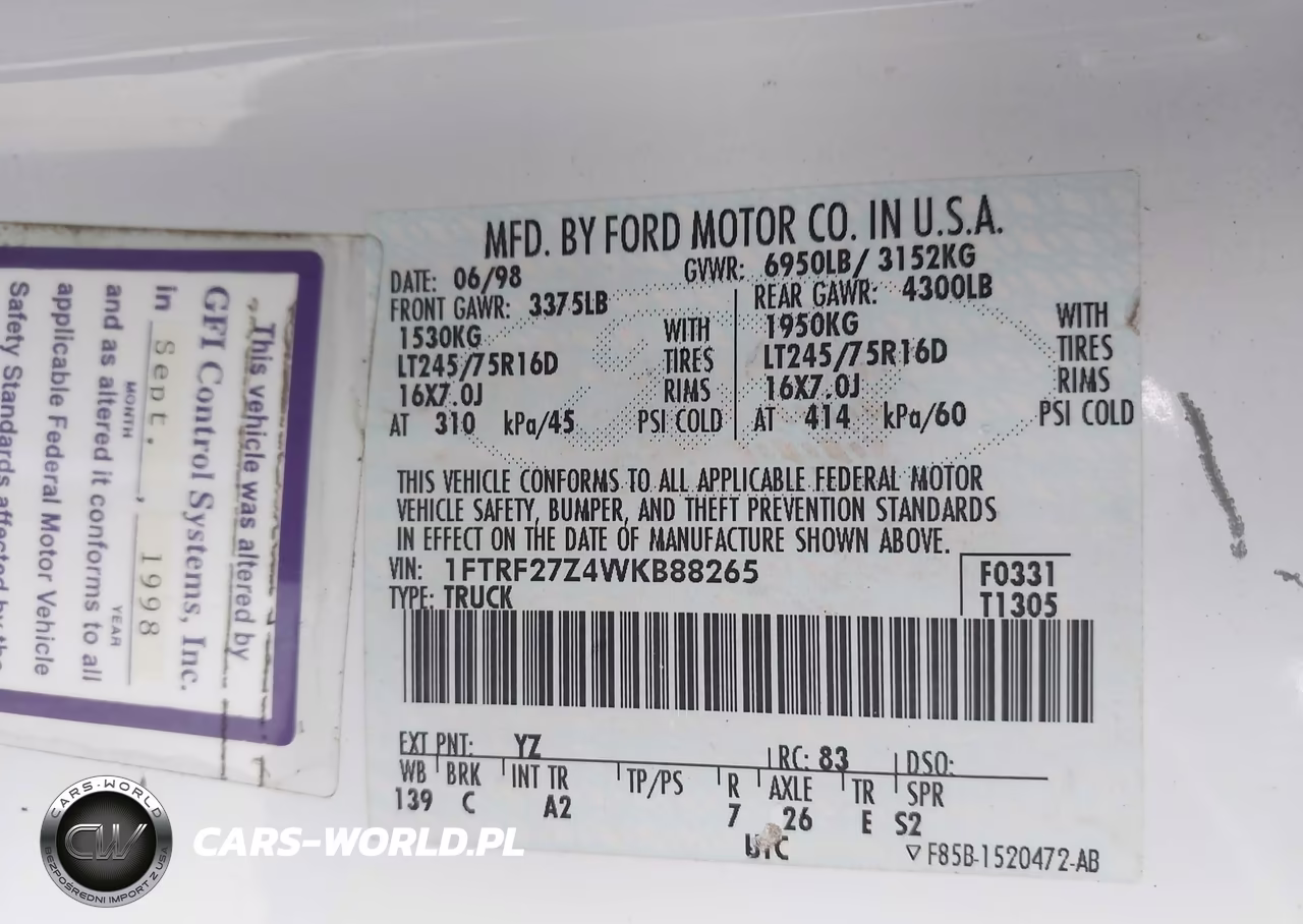 1998 Ford F-250 VIN:1FTRF27Z4WKB88265 - 9