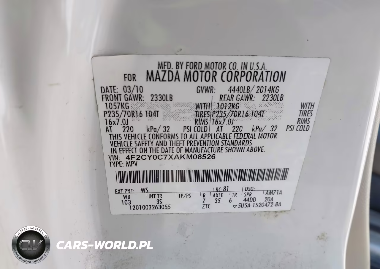 2010 Mazda Tribute I Sport VIN:4F2CY0C7XAKM08526 - 9