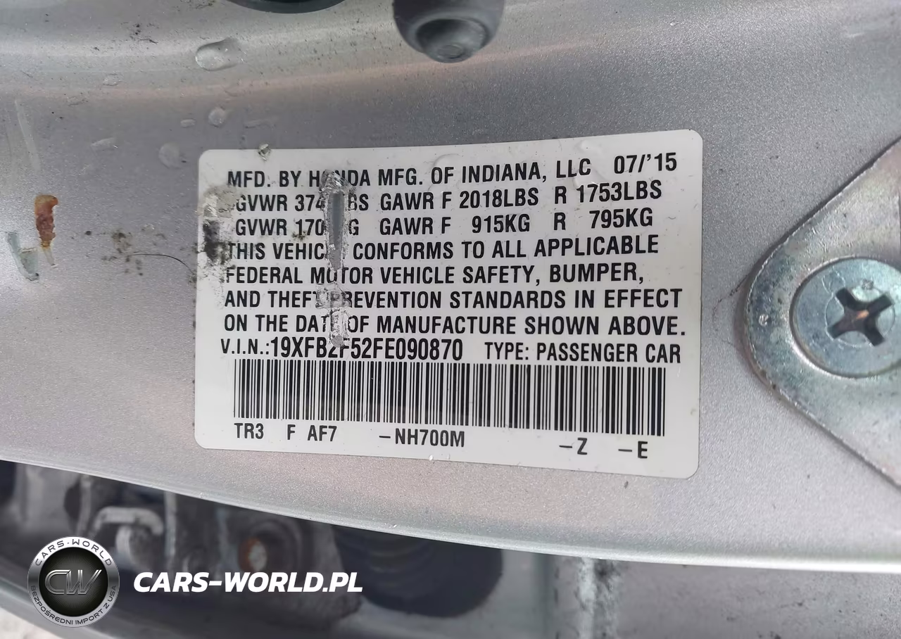 2015 Honda Civic Lx VIN:19XFB2F52FE090870 - 9