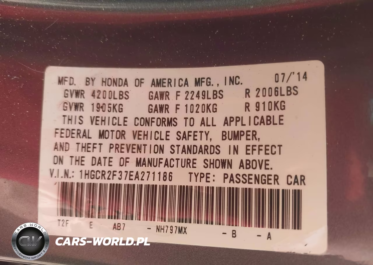 2014 Honda Accord Lx VIN:1HGCR2F37EA271186 - 9