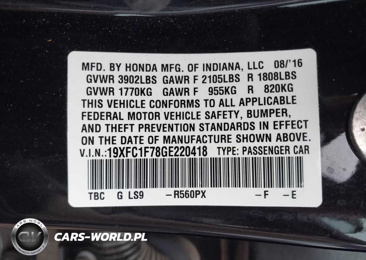 2016 Honda Civic Ex-L VIN:19XFC1F78GE220418 - 9
